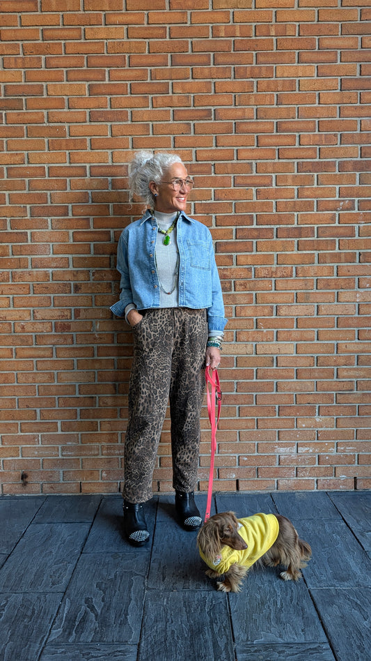 Cotton Animal Print Barrel Sweat Pant - LIGHT BROWN MIX