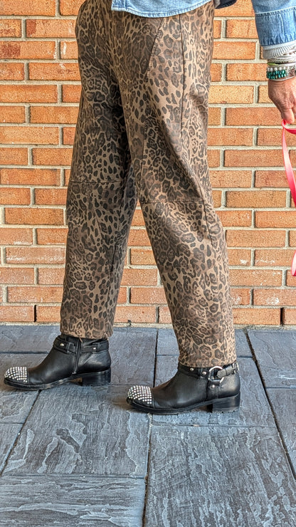 Cotton Animal Print Barrel Sweat Pant - DARK BROWN MIX