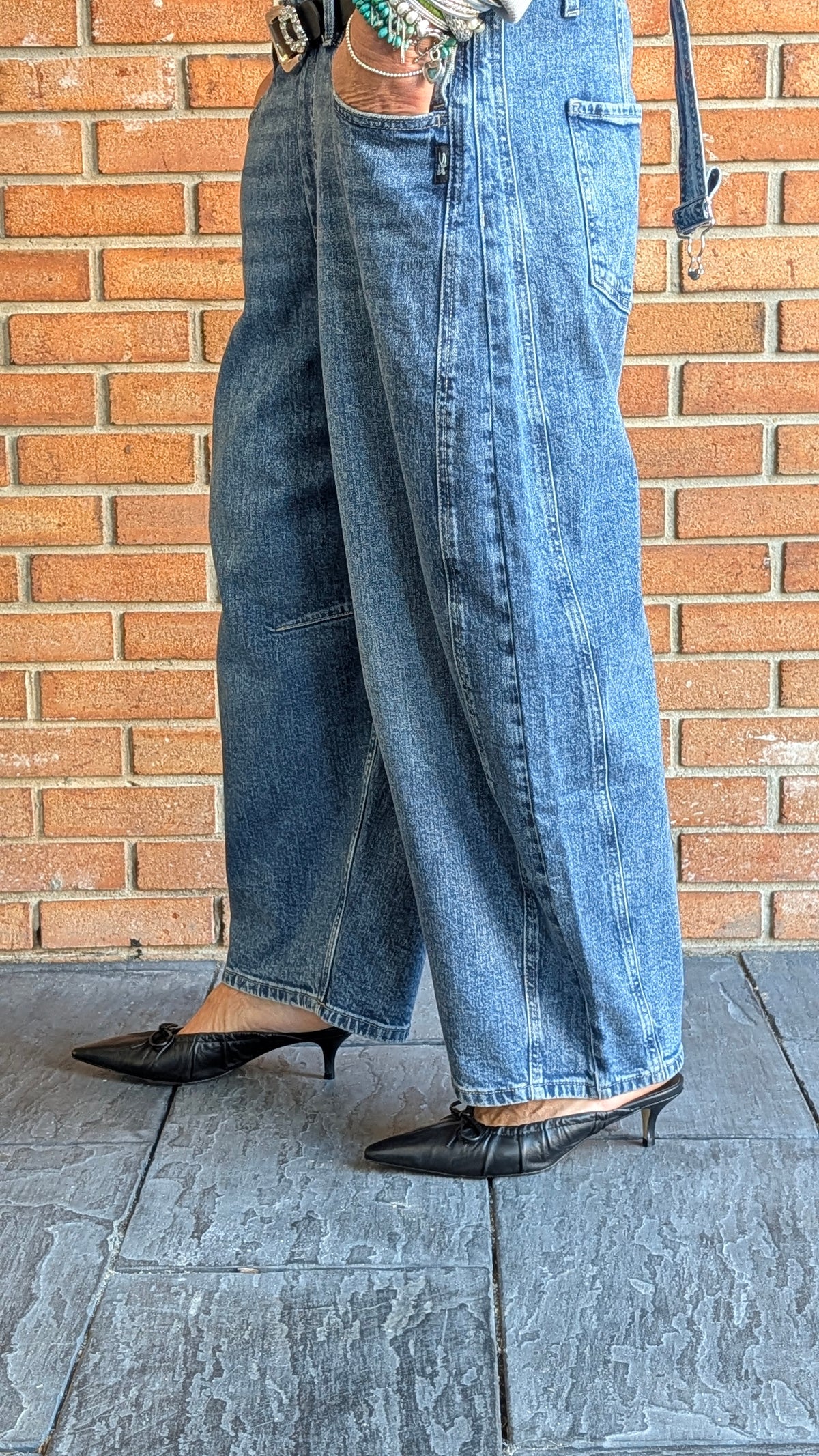 Barrel Leg Denim Overalls - VINTAGE WASH