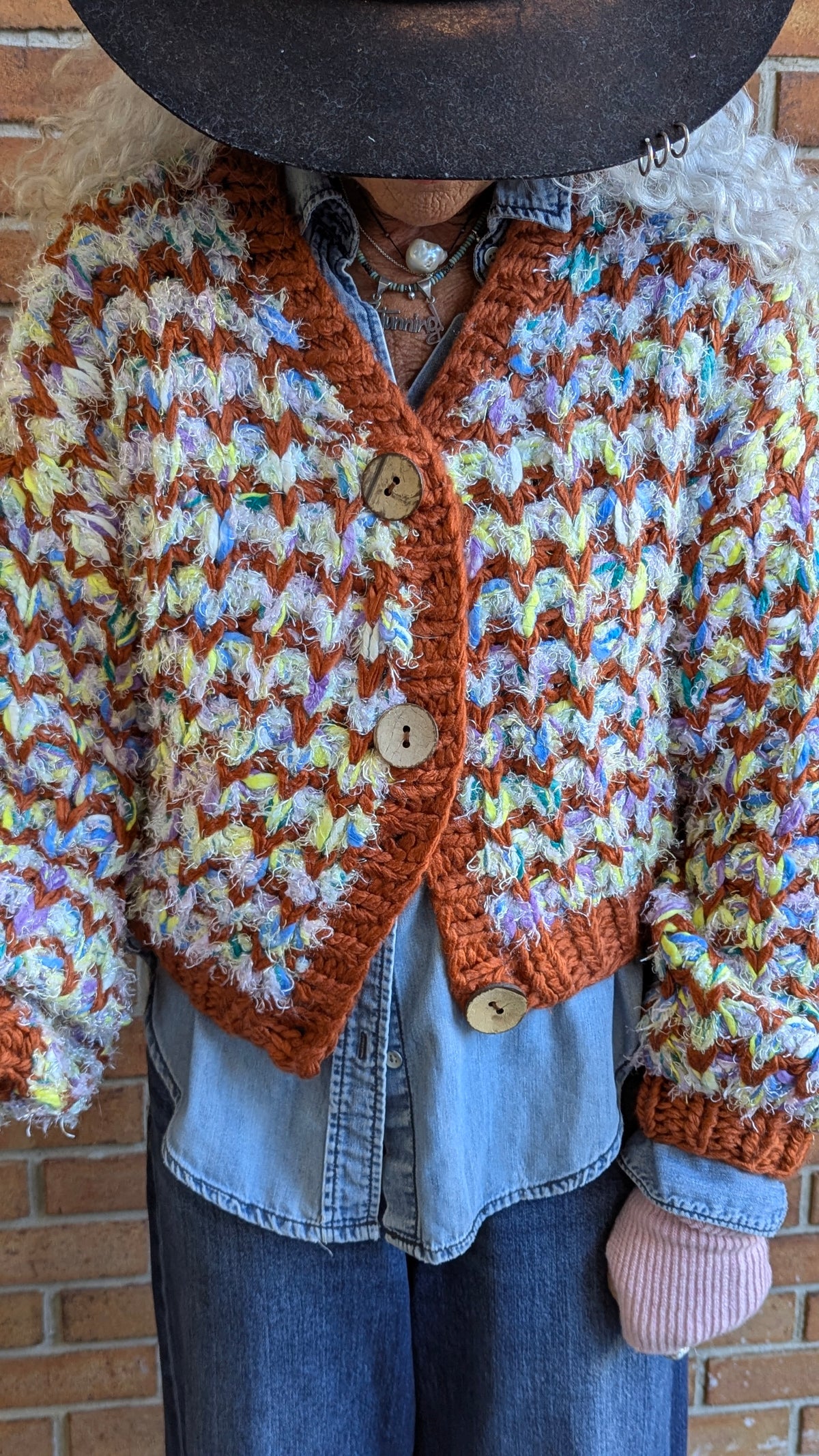Oversized Chunky Knit Balloon Sleeve Cardigan - DARK TAN PINK BLUE PURPLE GREY