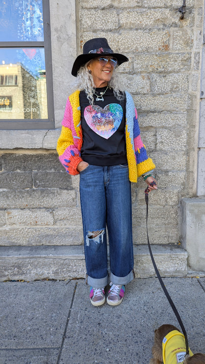 Multicolour Oversized Chunky Knit Cardigan- PINK BLUE YELLOW ORANGE