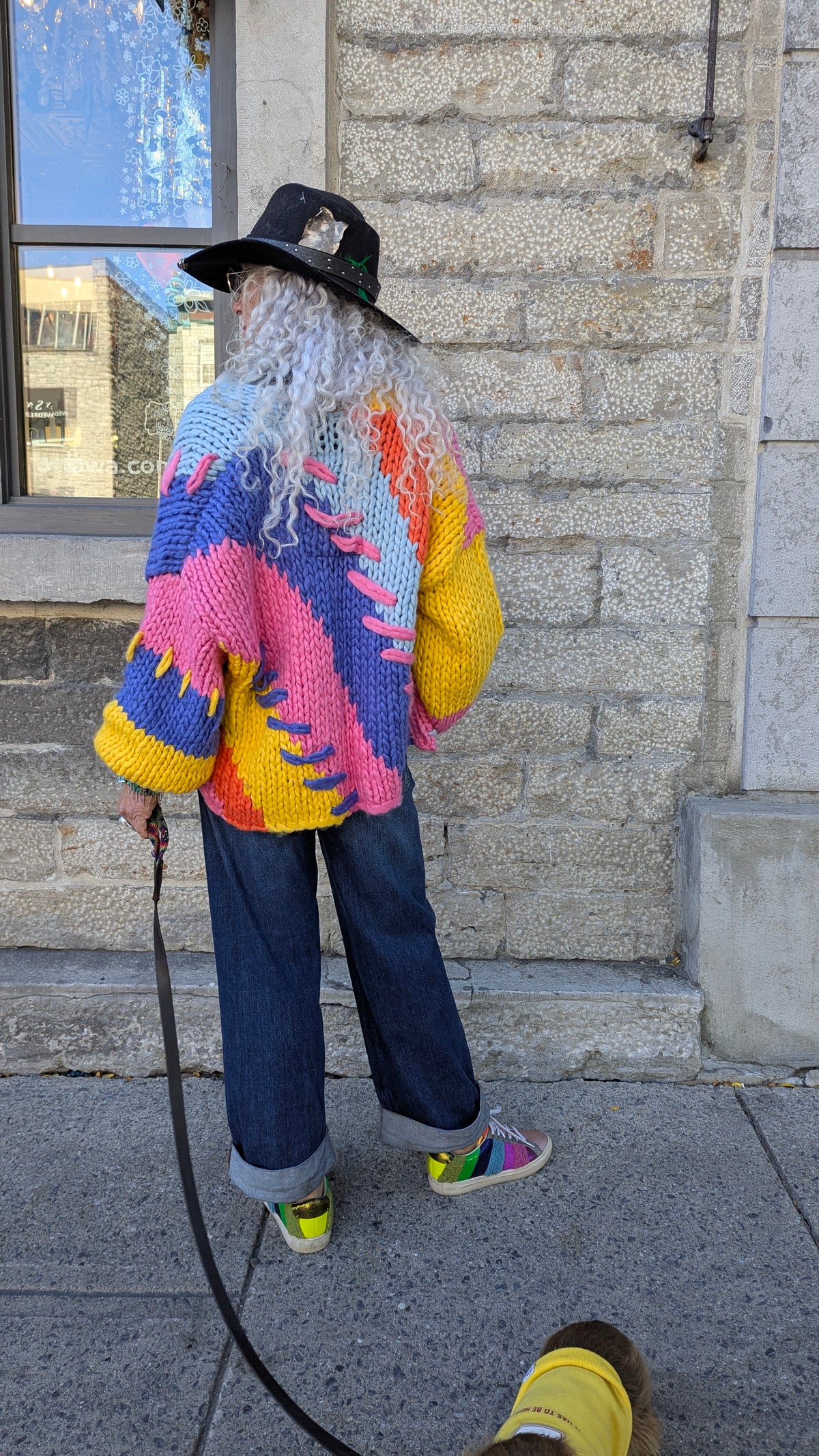 Multicolour Oversized Chunky Knit Cardigan- PINK BLUE YELLOW ORANGE