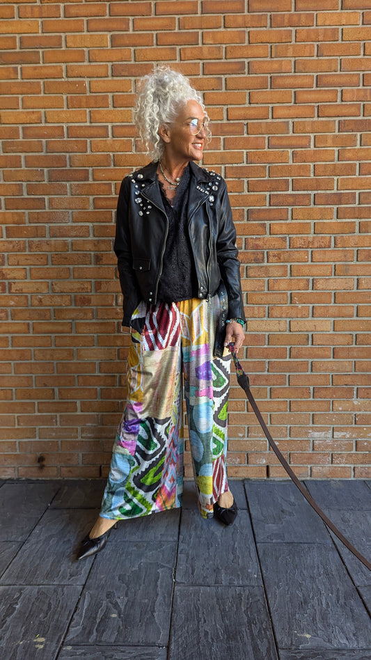 Crushed Velvet Wide Leg Relaxed  Pant - multi colour MODERN MIX