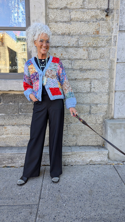 Oversized Chunky Knit Cardigan with BALLOON SLEEVE  - RED BLUE BLACK BROWN GREEN