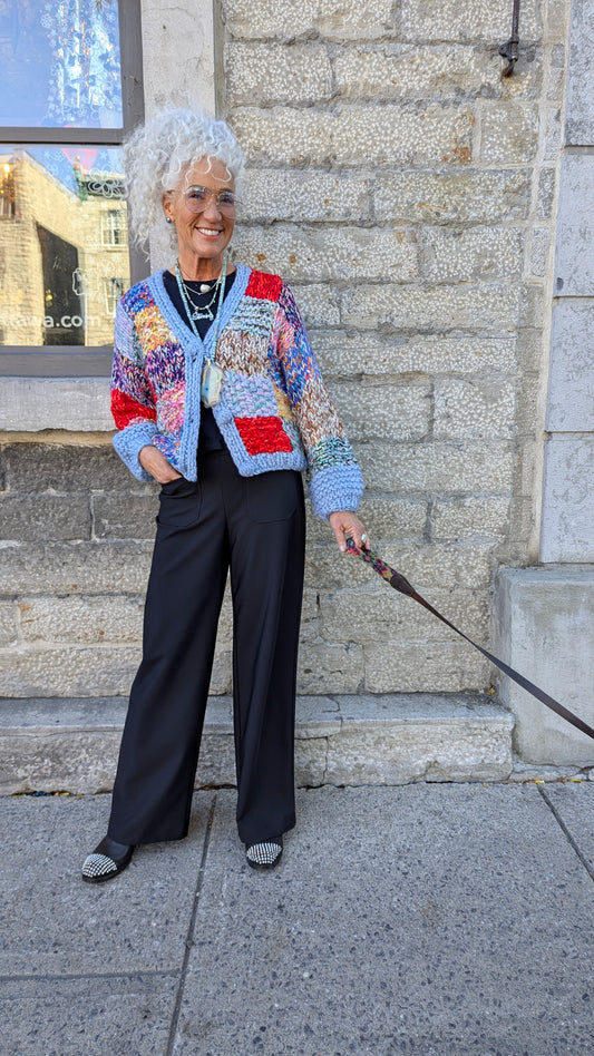 Oversized Chunky Knit Cardigan with BALLOON SLEEVE  - RED BLUE BLACK BROWN GREEN