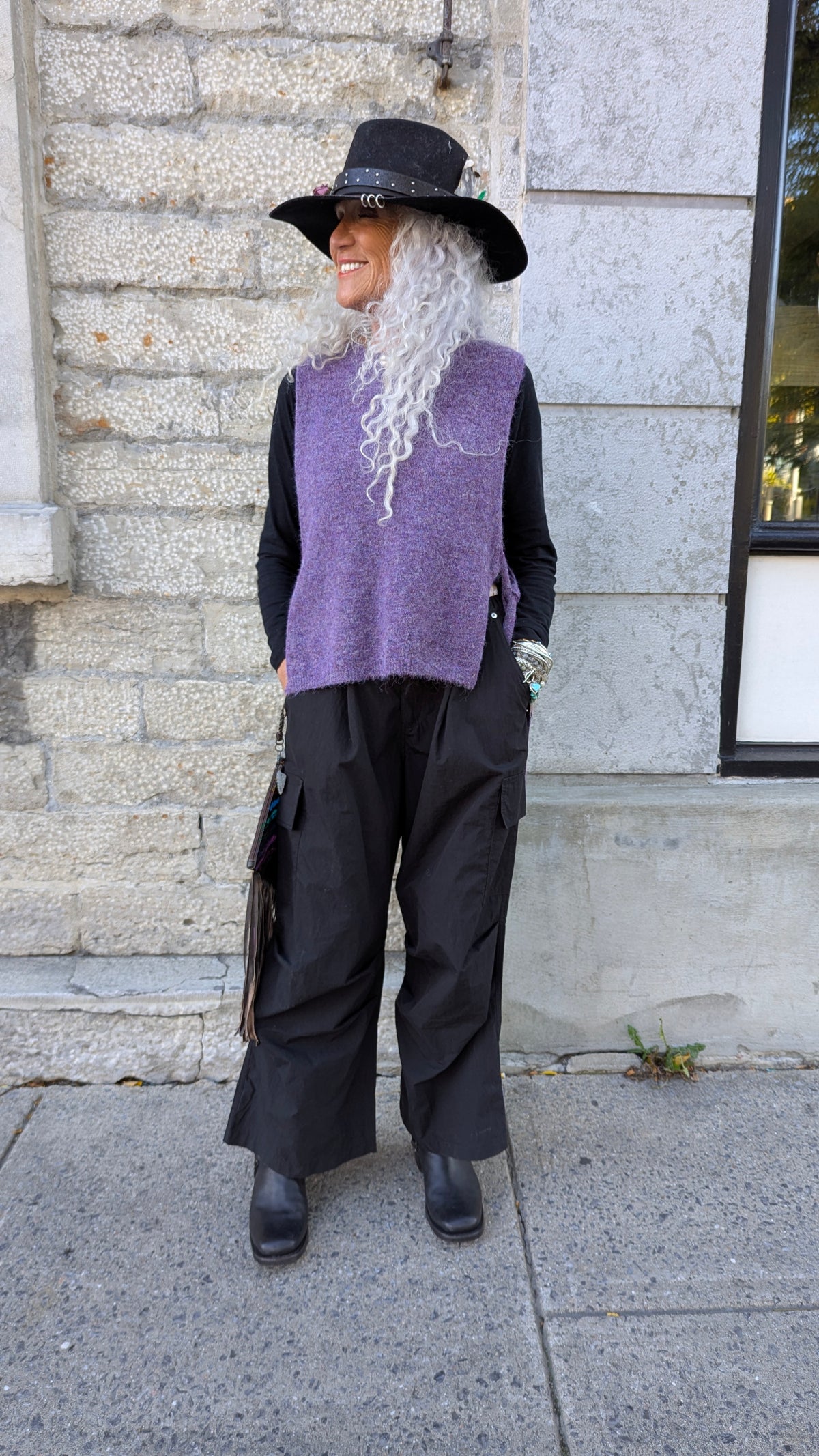 Knit Vest with Side Ties- PURPLE