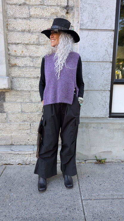 Knit Vest with Side Ties- PURPLE