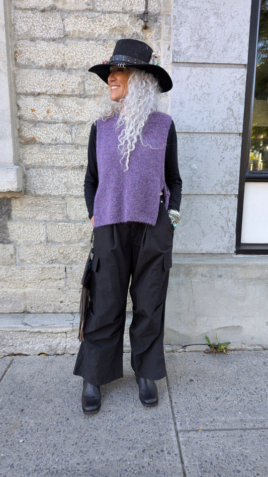 Knit Vest with Side Ties- PURPLE