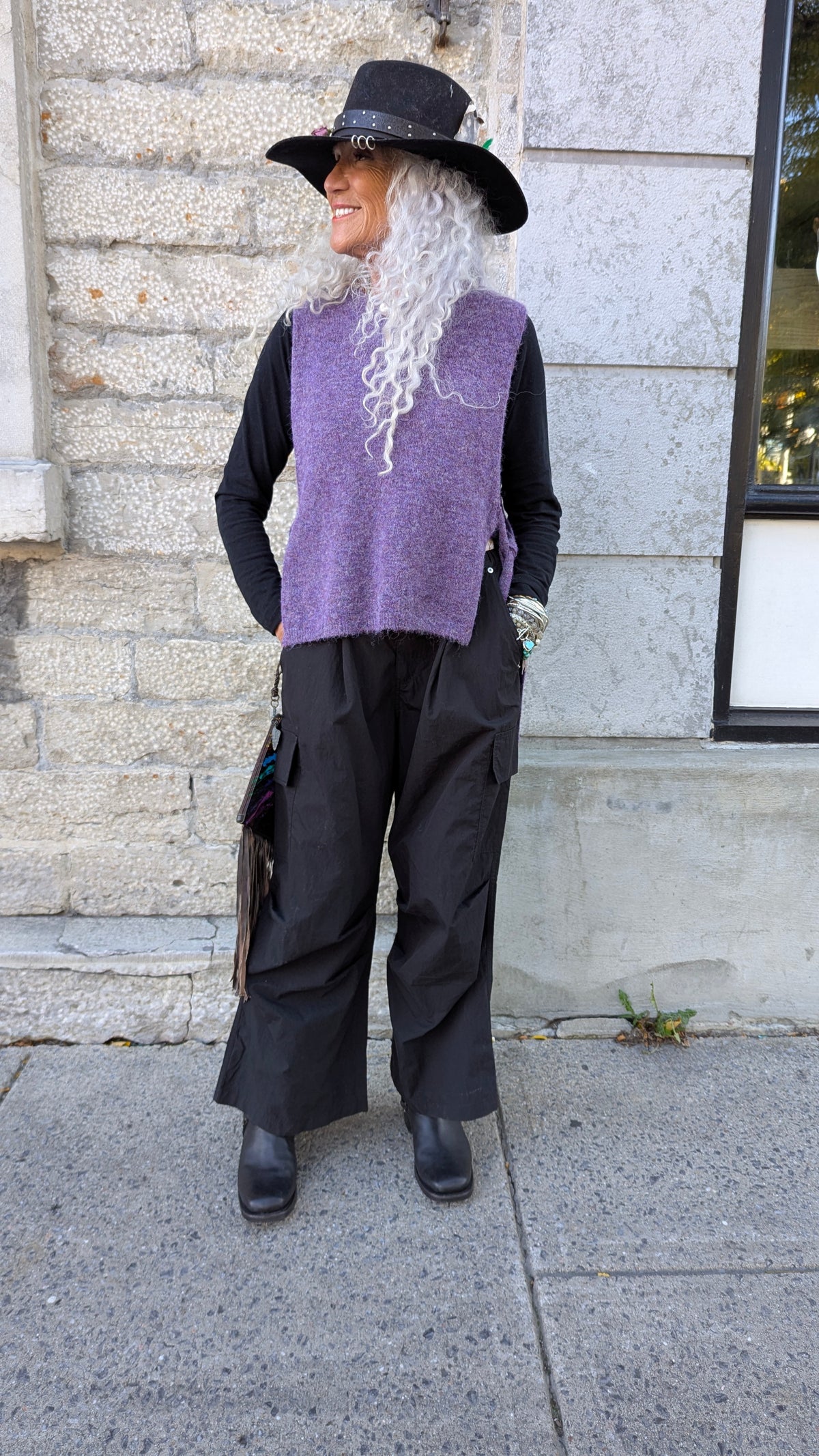 Knit Vest with Side Ties  - PURPLE
