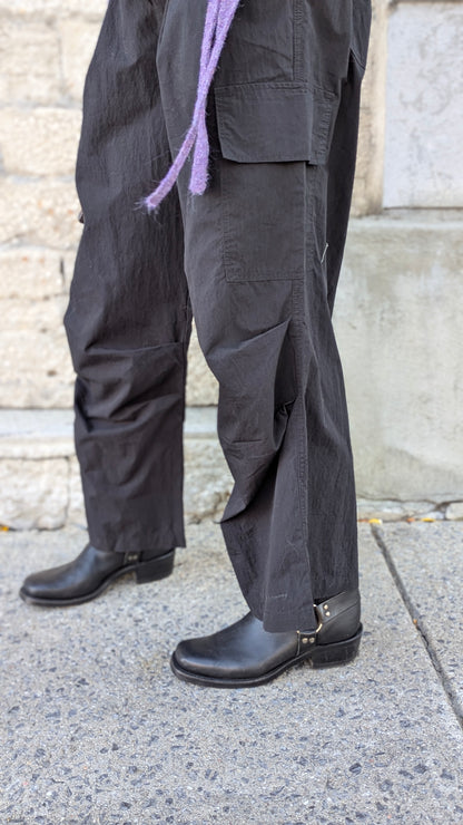 Wide Leg Relaxed Cargo Pant - BLACK