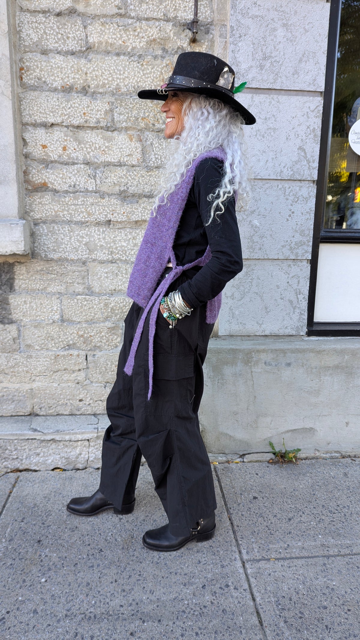 Knit Vest with Side Ties  - PURPLE