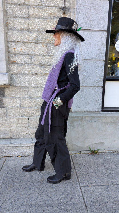 Knit Vest with Side Ties  - PURPLE