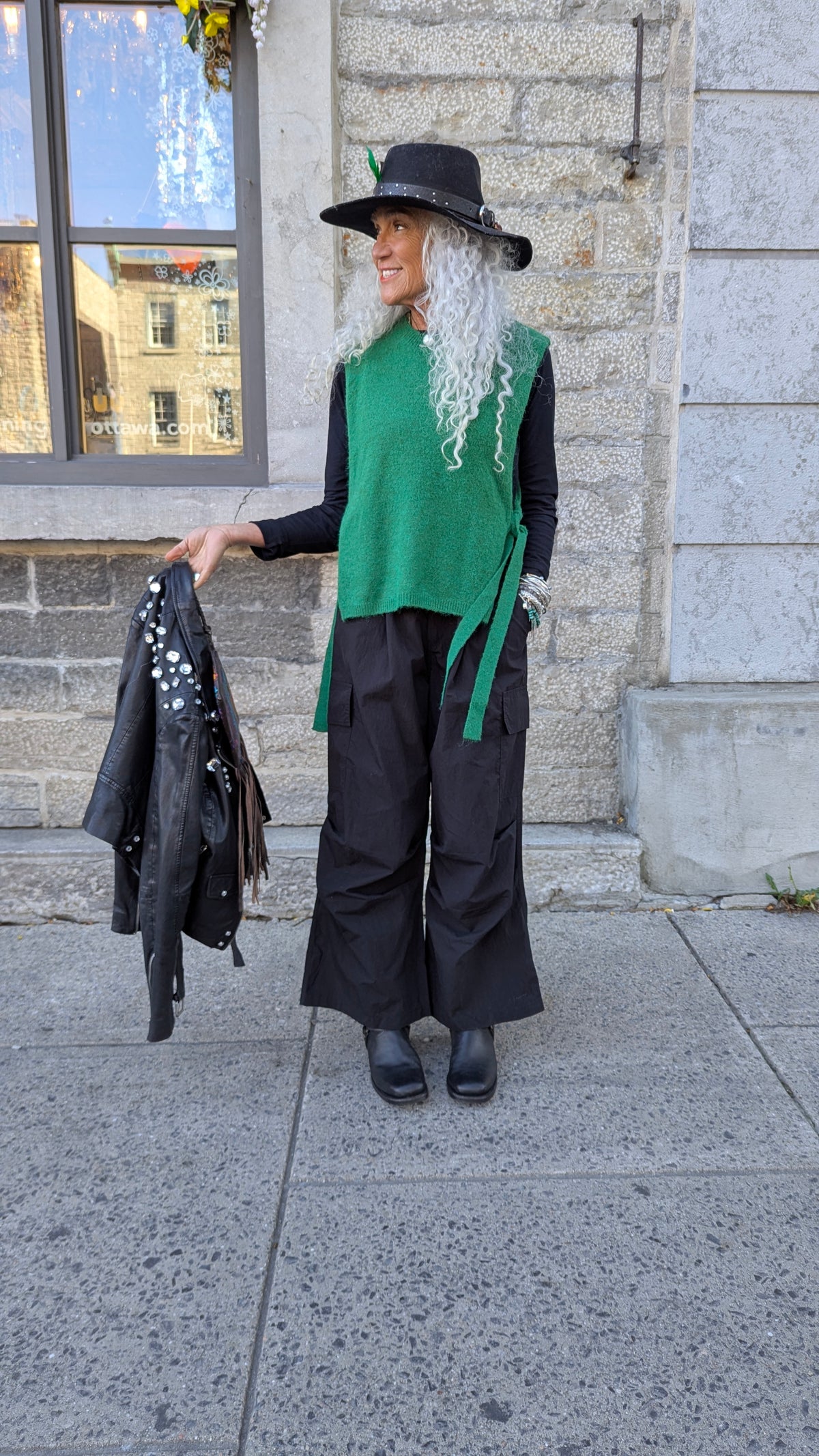 Knit Vest with Side Ties- KELLY GREEN