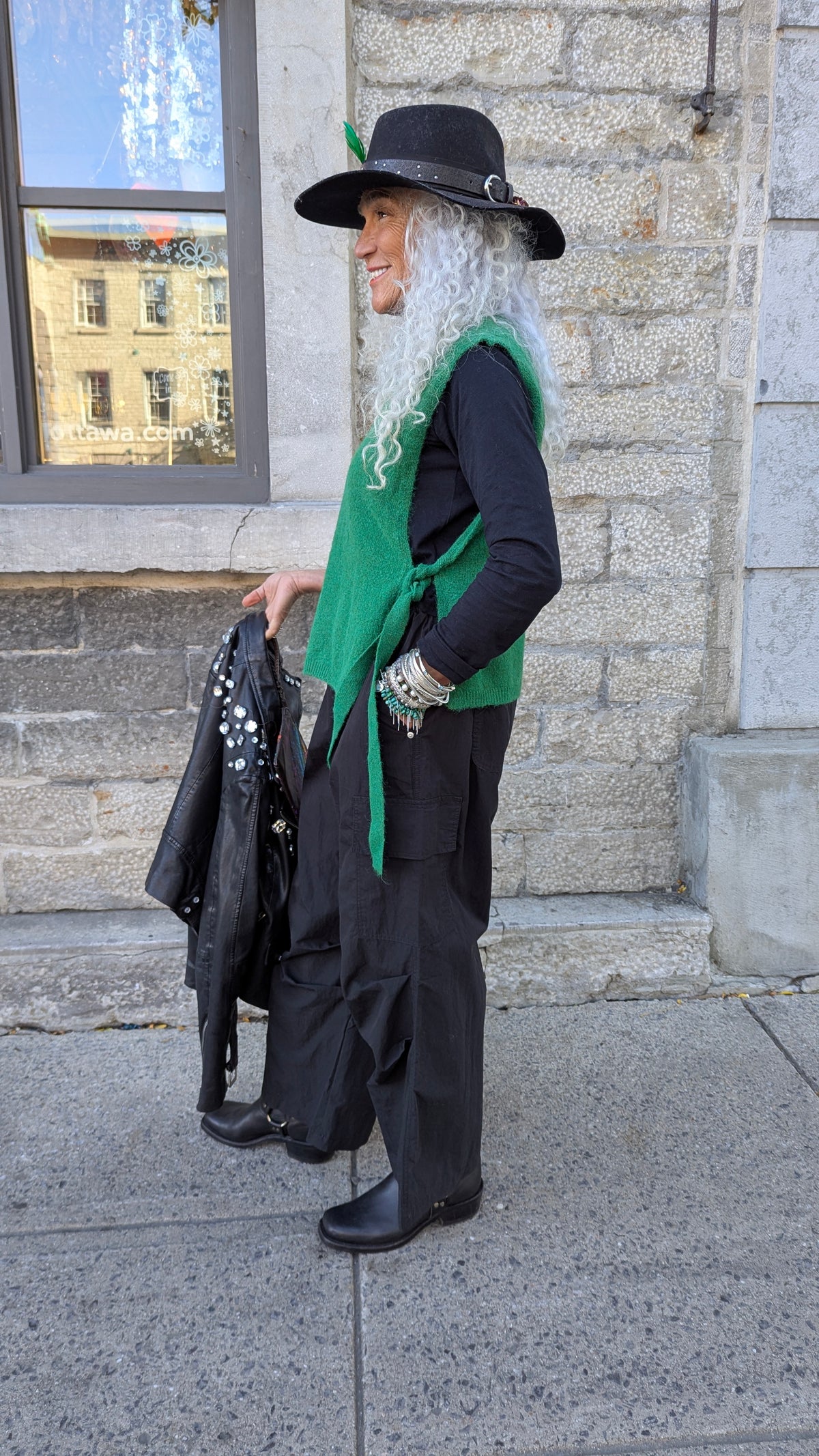 Knit Vest with Side Ties- KELLY GREEN