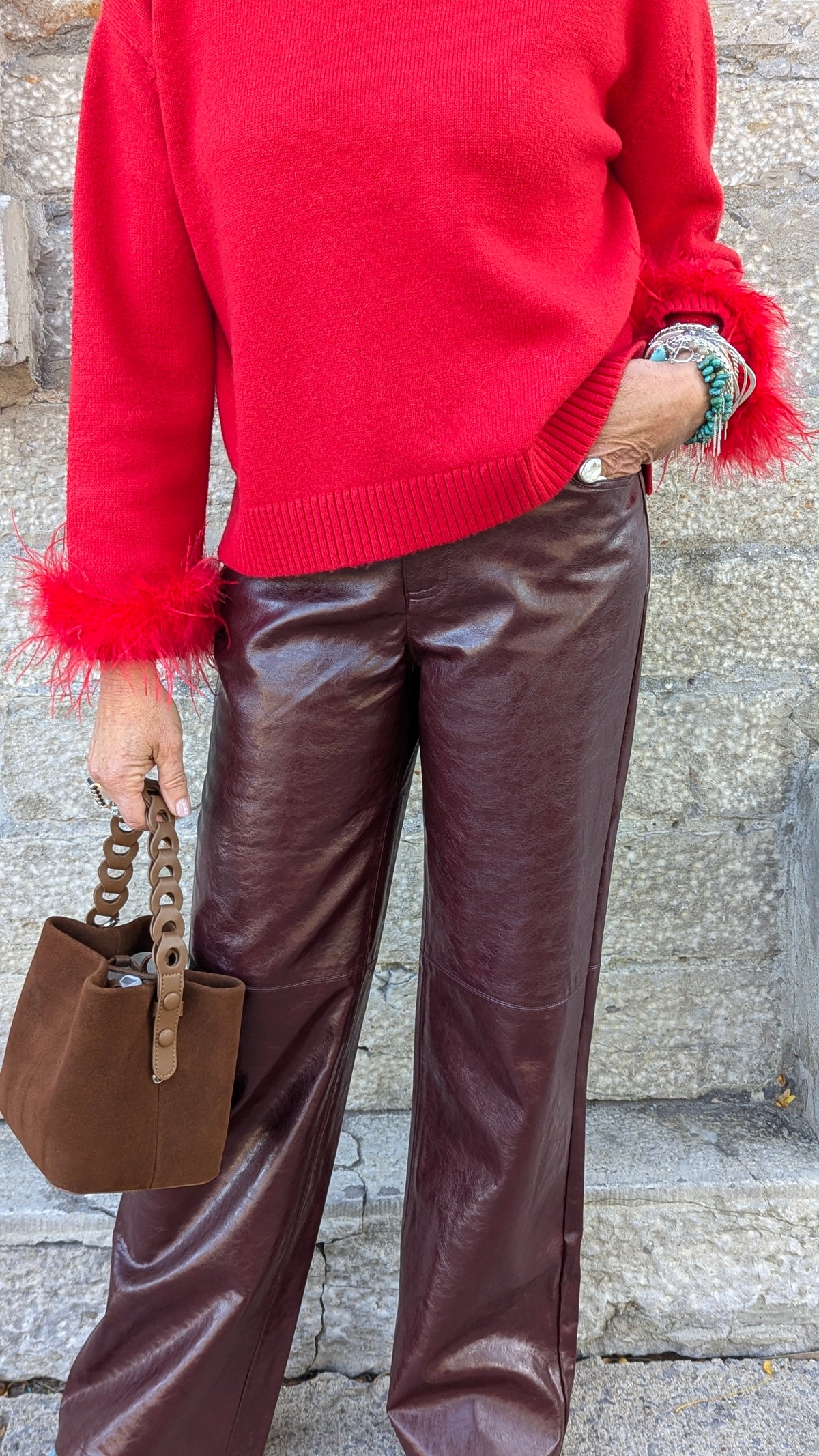 Pleather Pant - BURGUNDY