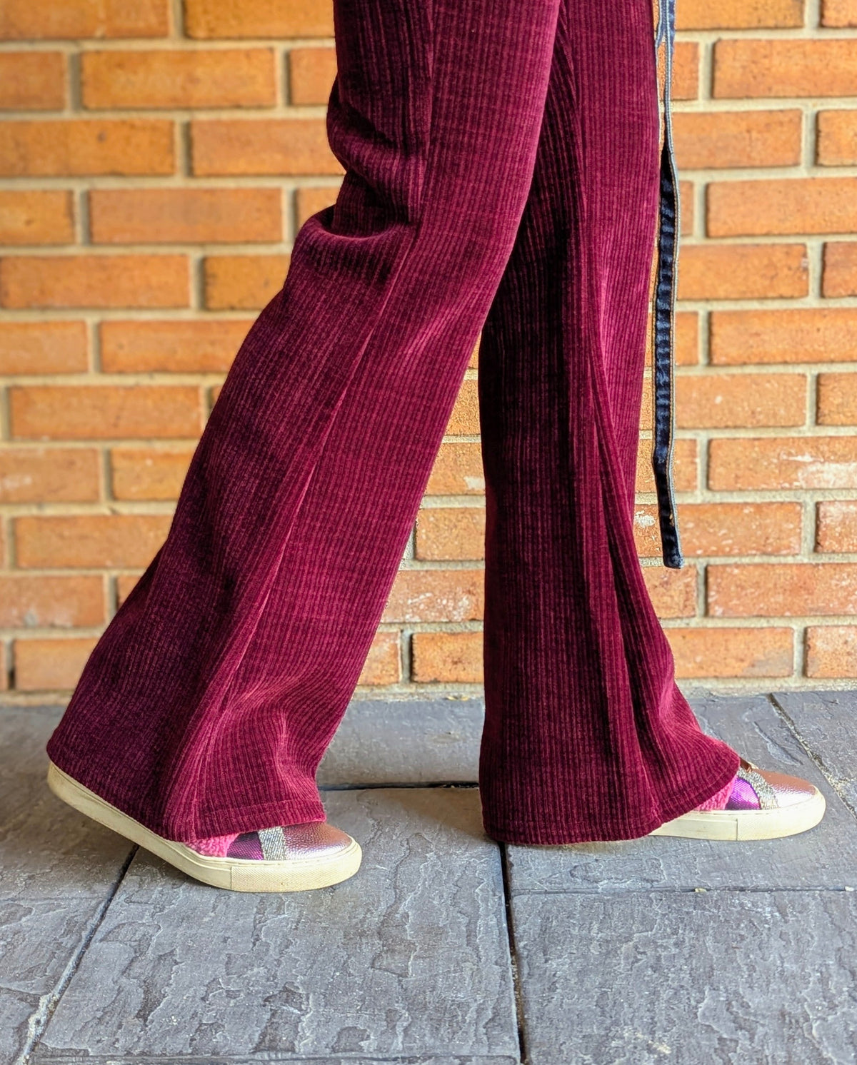Velvet Corduroy Bell Bottom Pant- BURGUNDY