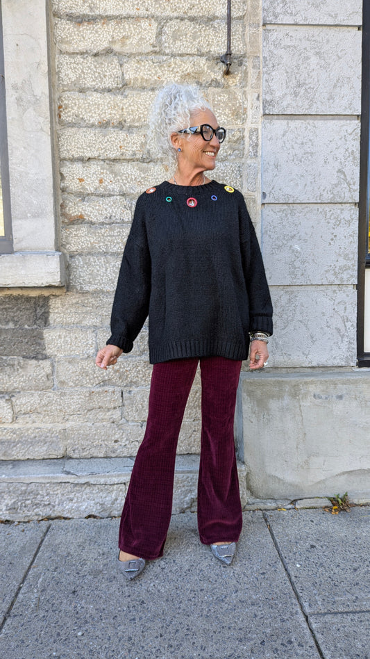 Knit Sweater with Multi Colour Rings- BLACK