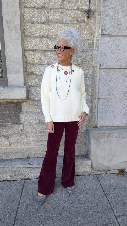 Knit Sweater with Multi Colour Rings- IVORY