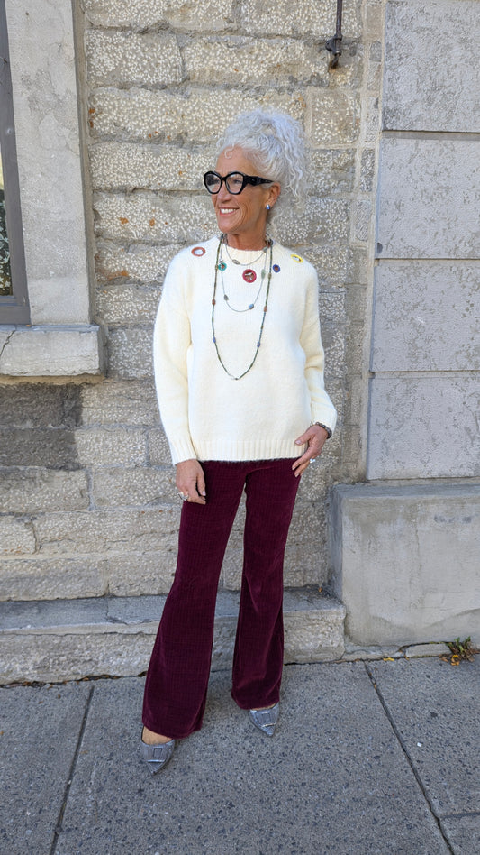 Knit Sweater with Multi Colour Rings- IVORY