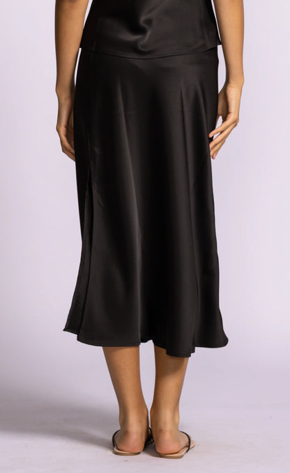 Black Satin Relaxed Fit Midi Skirt