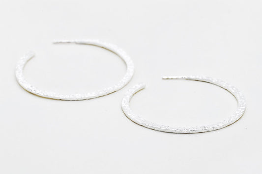 2" Hammered Hoop Earrings - SILVER