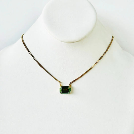 16" Antique Gold Plated Crystal Necklace- Citrus Lime