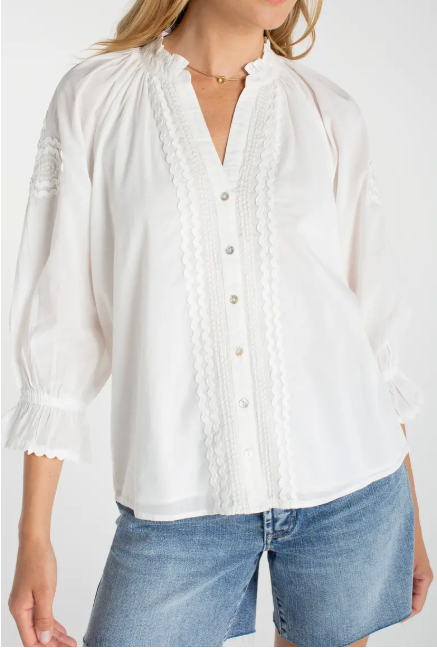 100% White Cotton Button Front Top