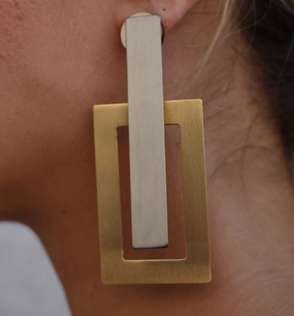 Silver and Gold Lightweight Square Statement Earrings