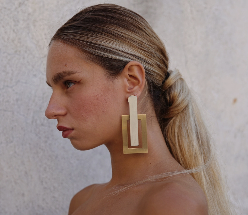 Silver and Gold Lightweight Square Statement Earrings