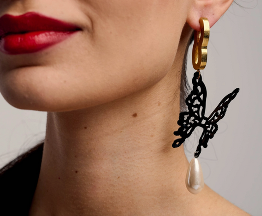 Lightweight Gold Butterfly Earrings with Pearl Drop