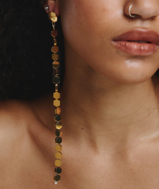 Long Gold Hematite Long Earrings