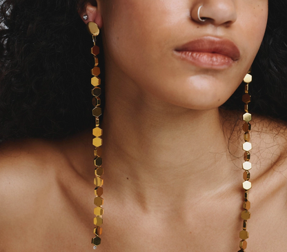 Long Gold Hematite Long Earrings