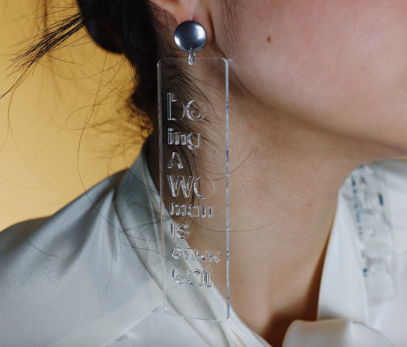 Long Statement Clear Earring- Great being a woman