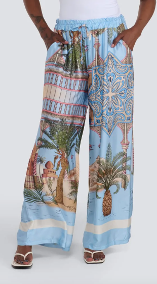 Tropical Wide Leg  Pants- BLUE