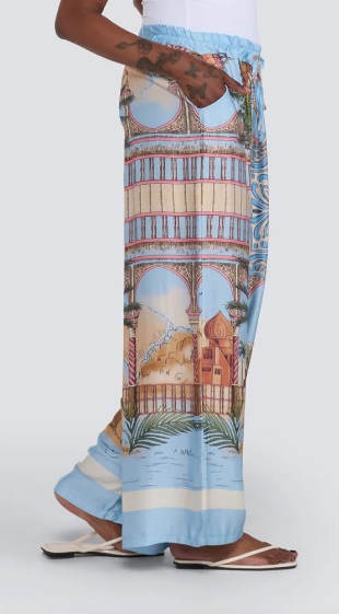 Tropical Wide Leg  Pants- BLUE