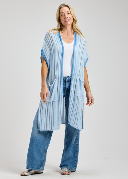 100% Cotton Knit Open Front Blue Ombre Kimono - Shades of Denim