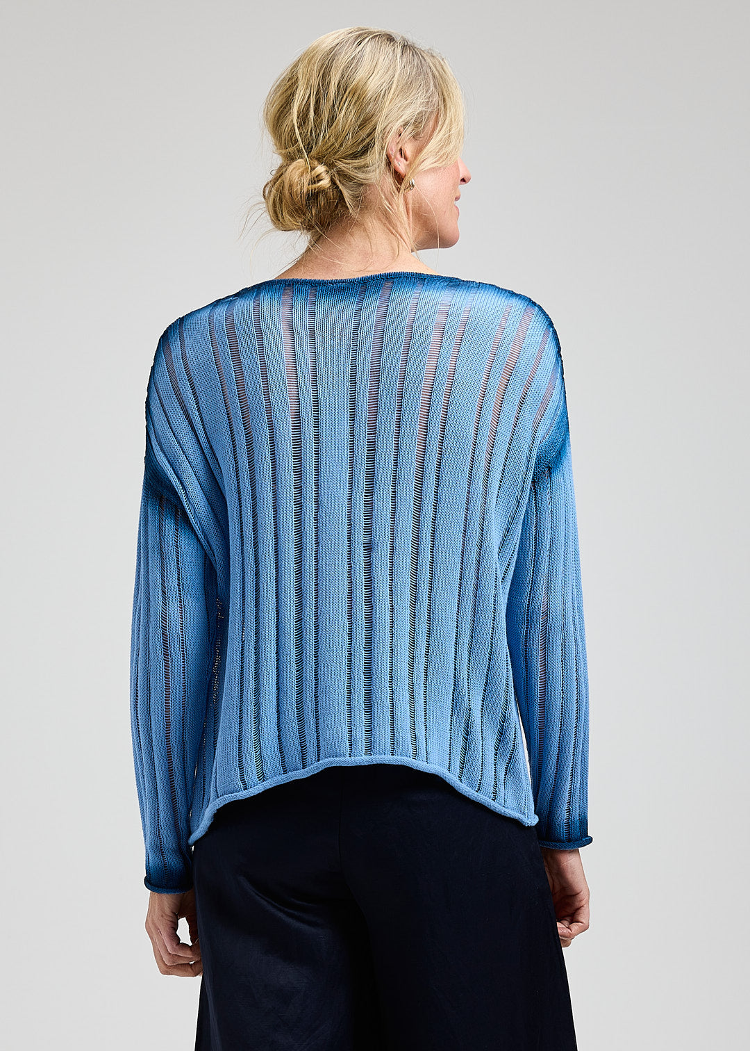 100% Cotton Knit Blue Ombre Sweater - Shades of Denim