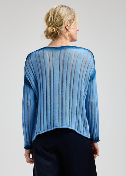 100% Cotton Knit Blue Ombre Sweater - Shades of Denim