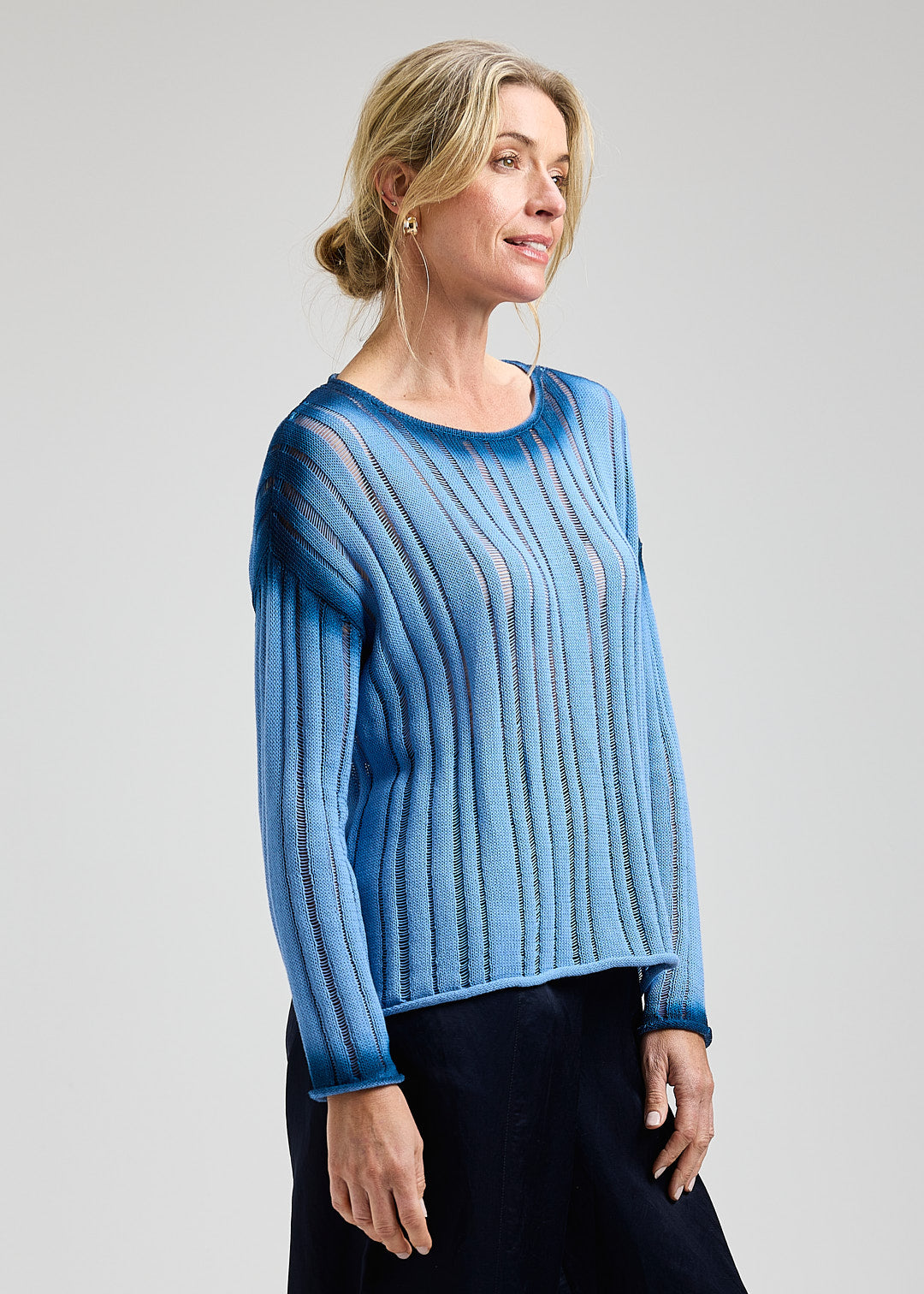 100% Cotton Knit Blue Ombre Sweater - Shades of Denim