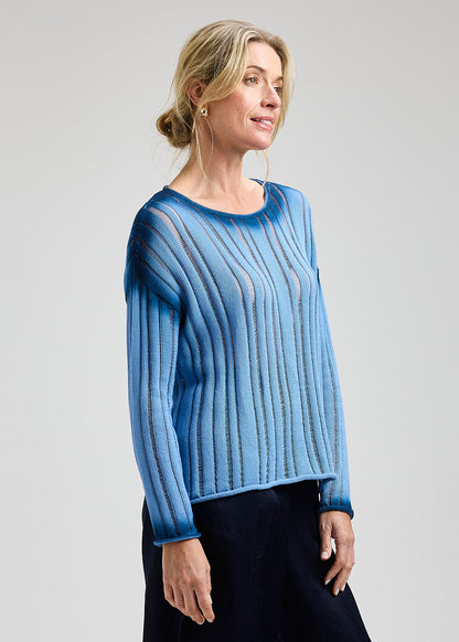 100% Cotton Knit Blue Ombre Sweater - Shades of Denim