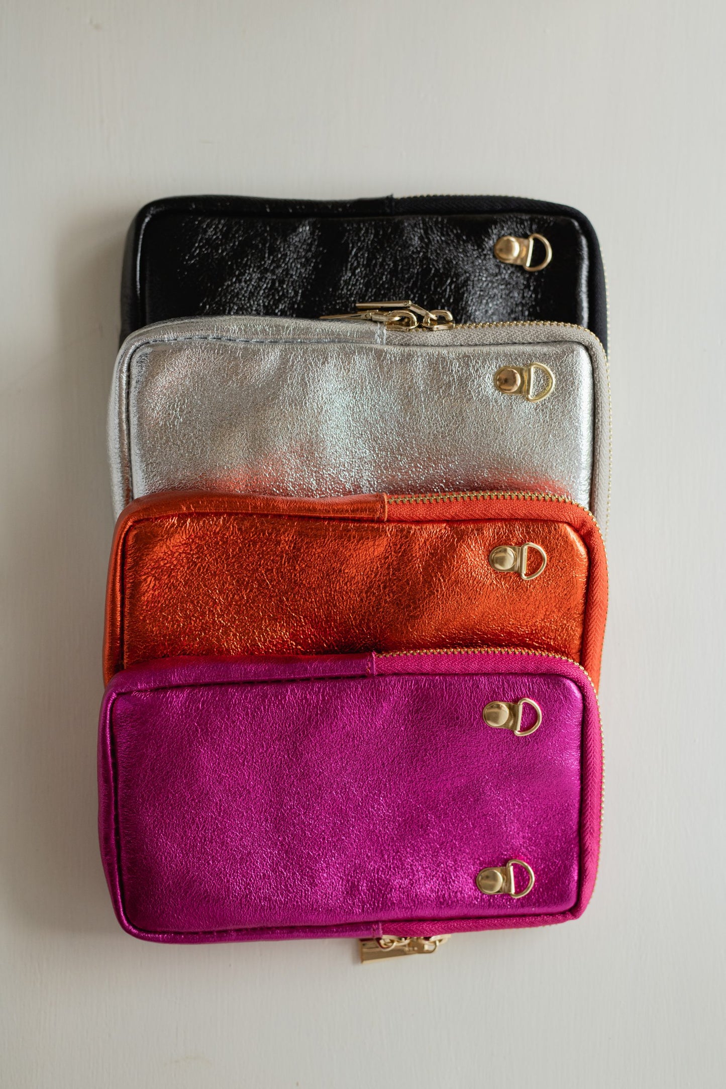 100% Metallic Leather Messenger Pouch - Pink, Orange and Black