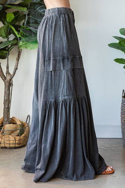 100% prewashed cotton wide leg pant with with pockets - Charcoal Black
