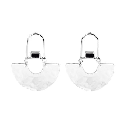 Hammered Half Circle Drop Earrings -SILVER