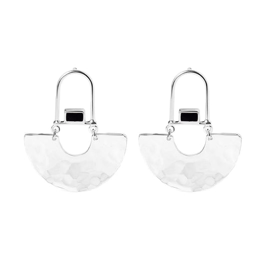 Hammered Half Circle Drop Earrings -SILVER