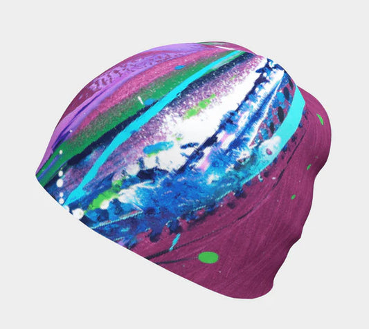 Canadian Artist Print Stretch Beanie - Fuchsia Paint Splatter NO POMPOM