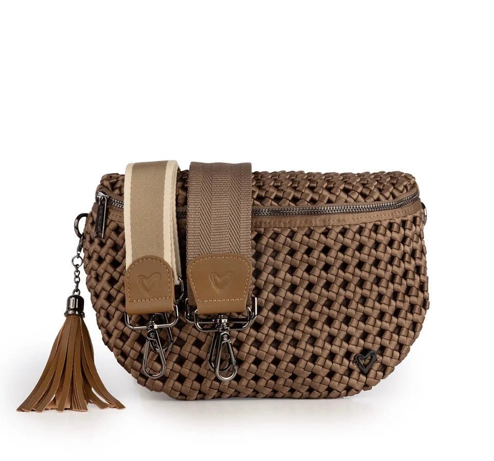Woven Hand Knotted Crossbody Bag - DARK KHAKI
