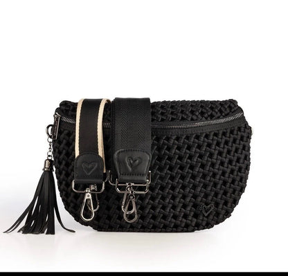 Woven Hand Knotted Crossbody Bag - BLACK