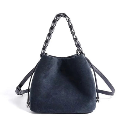 Suede Bucket Bag - NAVY