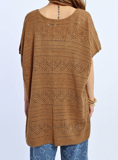 Tan Open Front Crochet Sweater