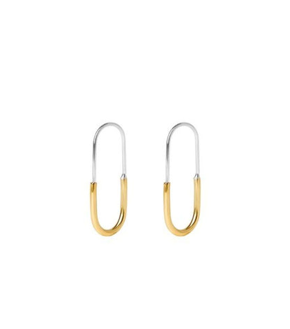 Small Paper Clip Oblong  Hoop Earrings - GOLD & SILVER